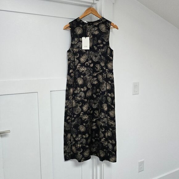 🆕️ CO Seashell Print Satin Sleevless Midi Dress in Black - Picture 4 of 15